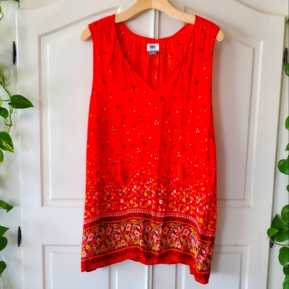Floral Sleeveless Tunic Top Burnt Orange